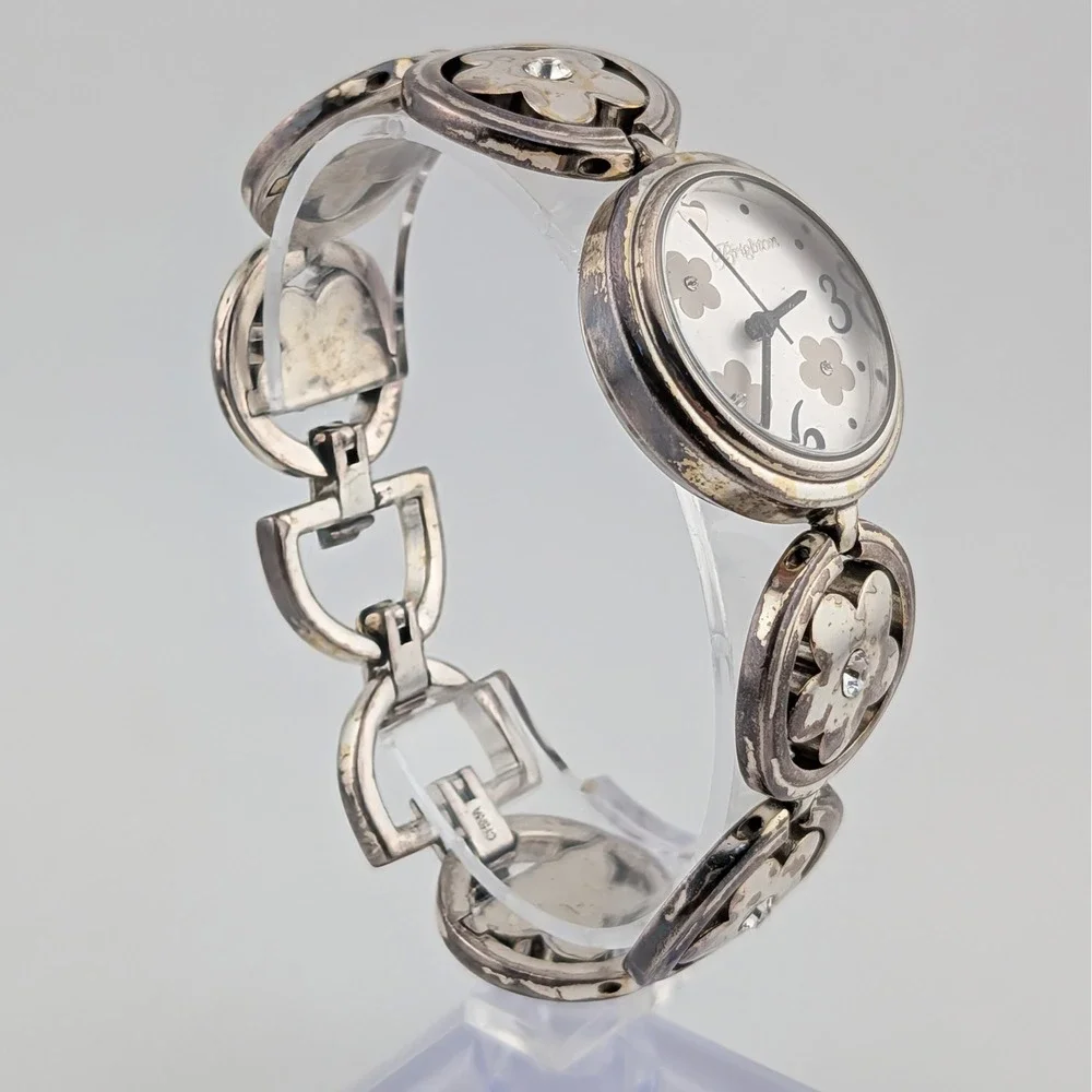 Brighton Tahiti Women's Silver Tone Flower Sunburst Dial Bracelet Watch 28mm